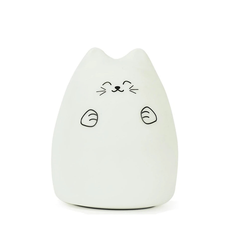 Colorful LED Night Light Cute Cat Silicone Soft Breathing Cartoon Nursery Lamp for Kids Gift