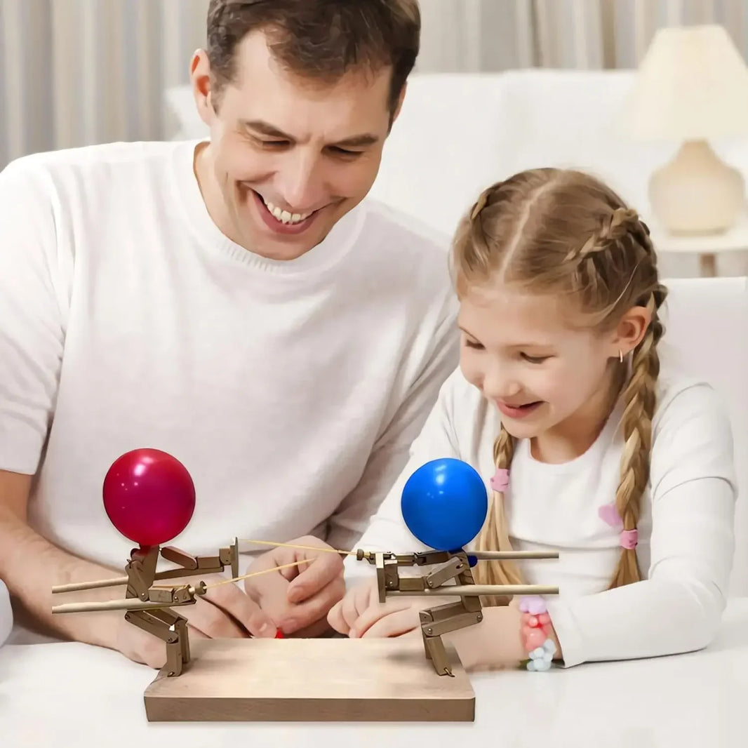 Balloon Bamboo Man Battle Game (Wooden Fighter with Inflatable Head, 2 Players, Kids Party Game)