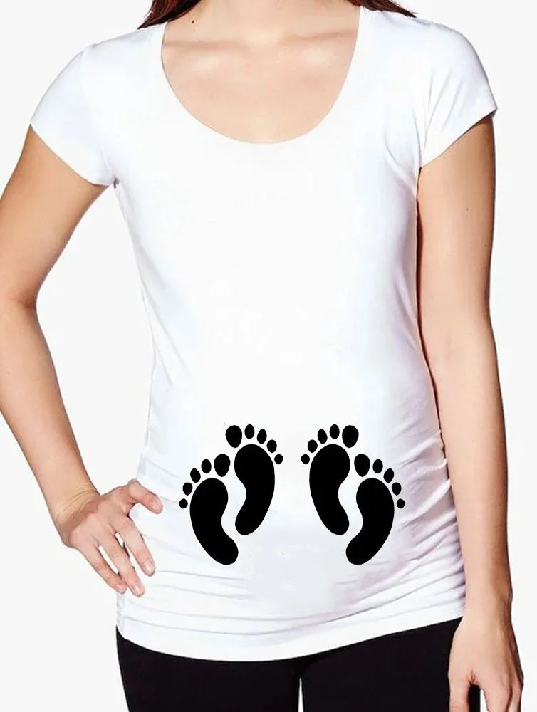 Funny White Black Maternity T-Shirt | Cute Comfortable Pregnancy Tee | Twins Pregnancy T-Shirt | Summer Short Sleeve Tops