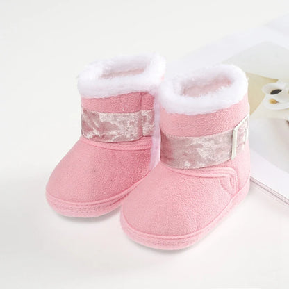 Jlong Winter Newborn Soft Sole First Walker Baby Shoes – Fur Warm Snow Boots for Girls (0-18 Months)