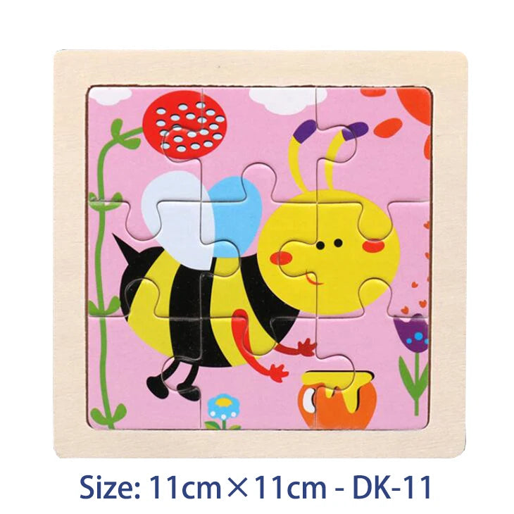 11cm (4.33in) Kids Wooden Jigsaw Puzzle – Cartoon Animal and Vehicle Montessori Educational Toy
