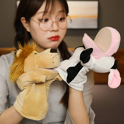 Stuffed Plush Hand and Finger Puppets, Lion Elephant Bunny Monkey Educational Toys for Kids
