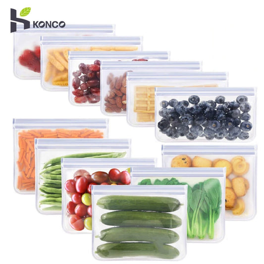 Reusable Silicone Food Storage Bag - Leakproof Zip-Closure Stand Up Bags for Fresh Food Storage, Sealed Fresh Wrap Containers