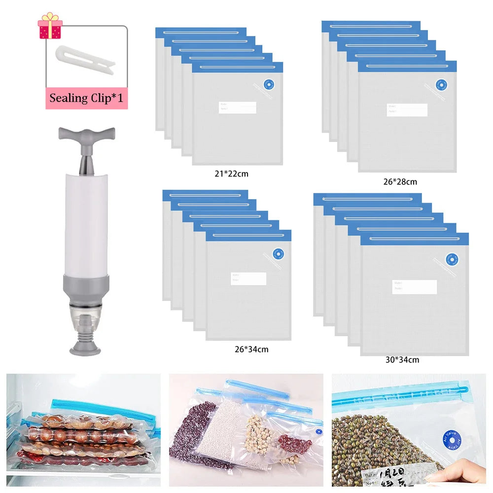 20/10pcs Vacuum Sealed Food Storage Bags – Reusable Household Compression Bags for Snacks, Kitchen Accessories