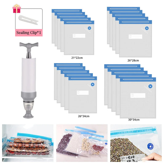 20/10pcs Vacuum Sealed Food Storage Bags – Reusable Household Compression Bags for Snacks, Kitchen Accessories