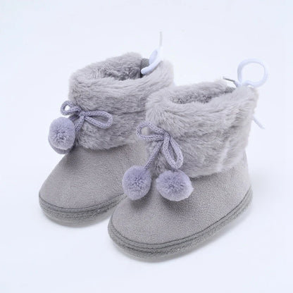 Jlong Winter Newborn Soft Sole First Walker Baby Shoes – Fur Warm Snow Boots for Girls (0-18 Months)