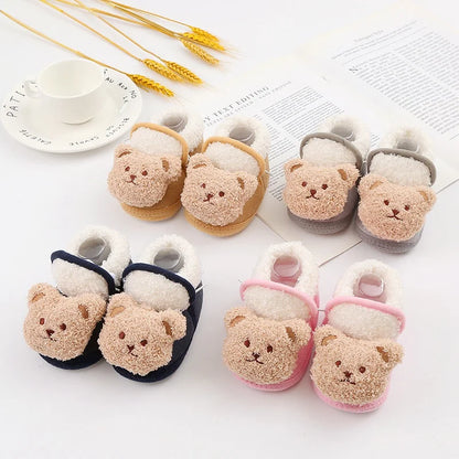 Winter Warm Newborn Baby Boy Girl Boots, Cute Bear Soft Toddler Shoes, First Walkers Anti-slip Booties, Infant Fur Snow Boots (0-18M)