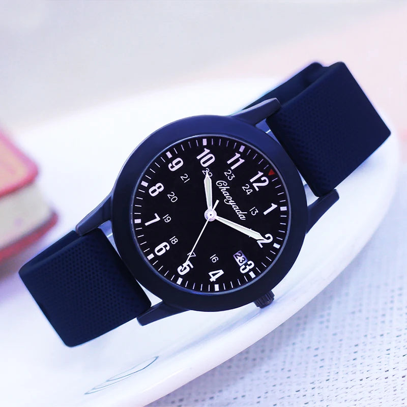Fashion Boys and Girls Multifunction Date 24-Hour Waterproof Watch with Soft Silicone Strap High-Quality Student Gift