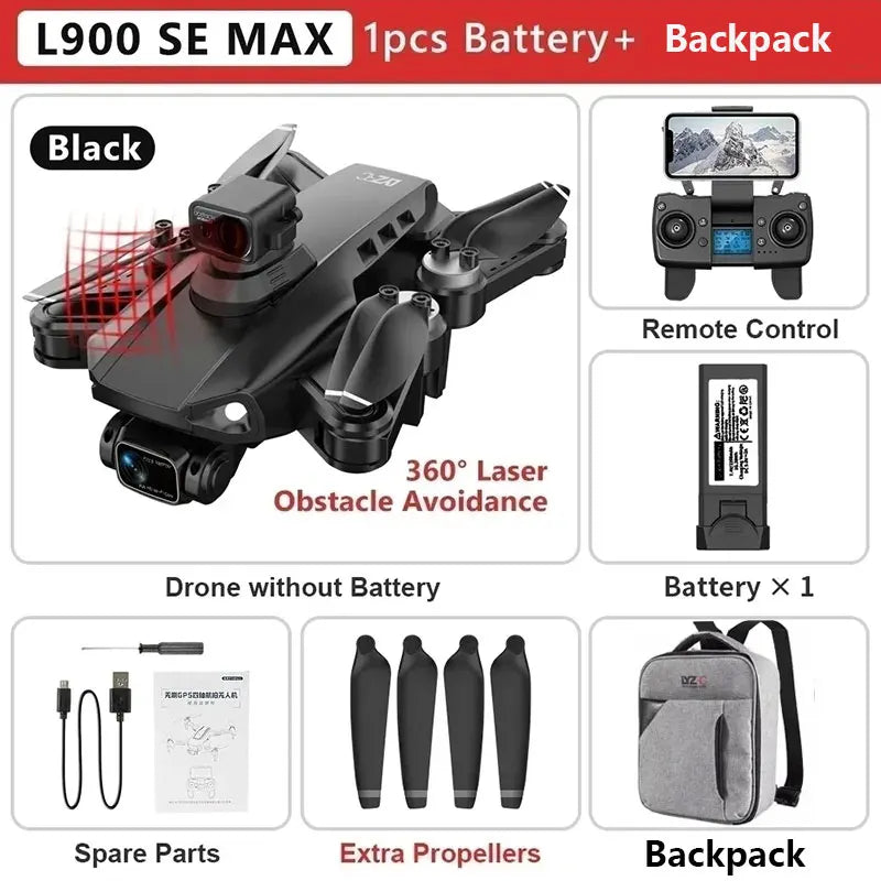 L900 Pro SE Max GPS Drone – 4K Dual HD Camera 5G WiFi FPV Quadcopter with Obstacle Avoidance