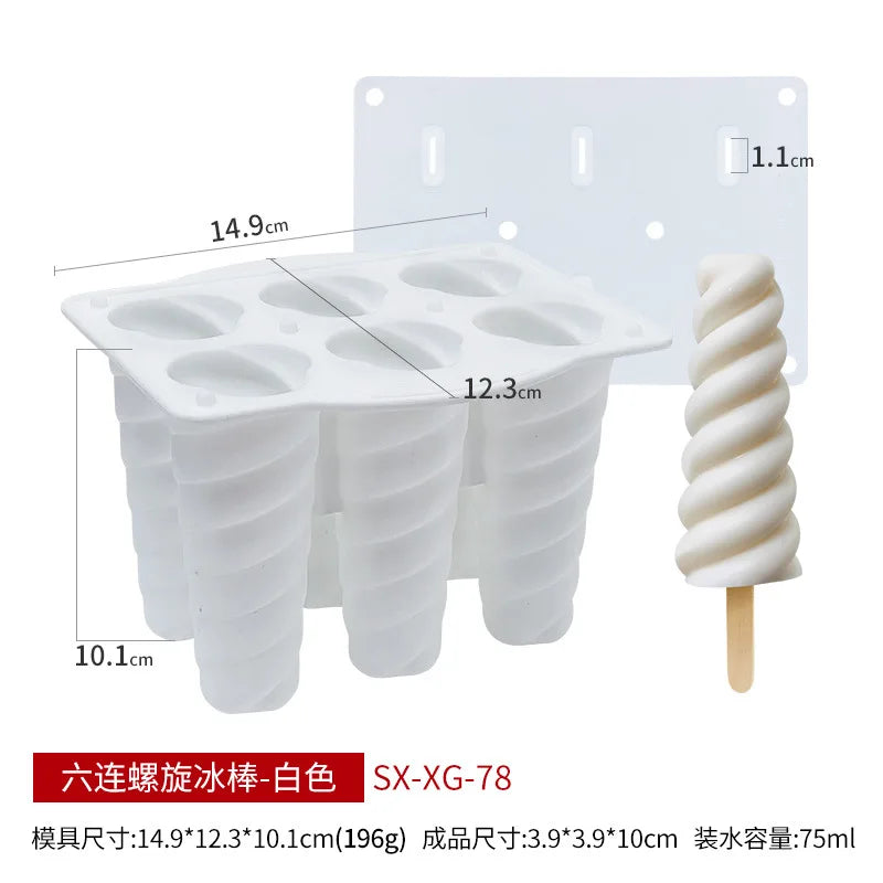 Silicone Spiral Popsicle Molds 4-Cell Reusable BPA Free Ice Pop Maker