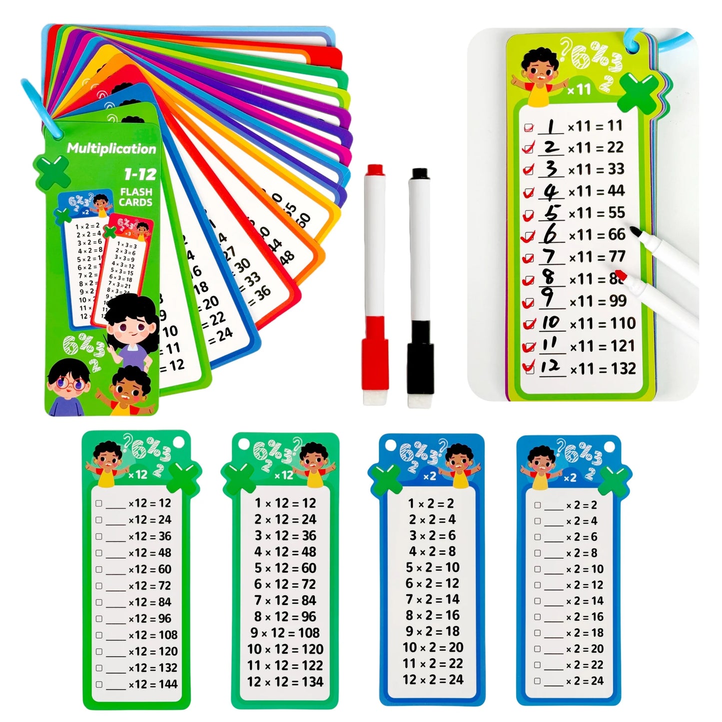 Digital Learning Flash Cards – 15 Cards for Addition, Subtraction, Multiplication, Division, Fractions, and Math Formulas with 2 Erasable Pens, Educational Toy for Kids
