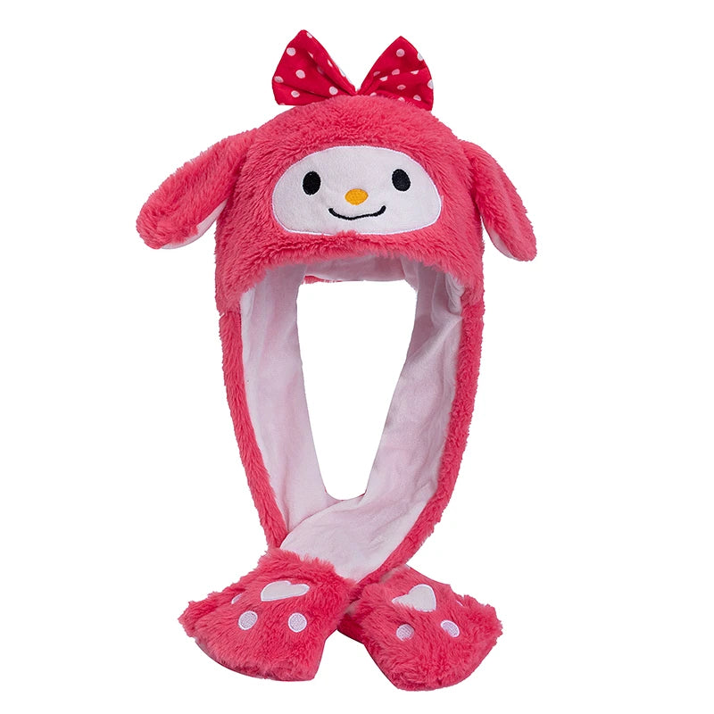 MINISO Cute Bunny Ear Plush Beanie - Moving Rabbit Ears Winter Knit Hat for Women & Girls, Fits 55–60 cm (21.7–23.6 in)