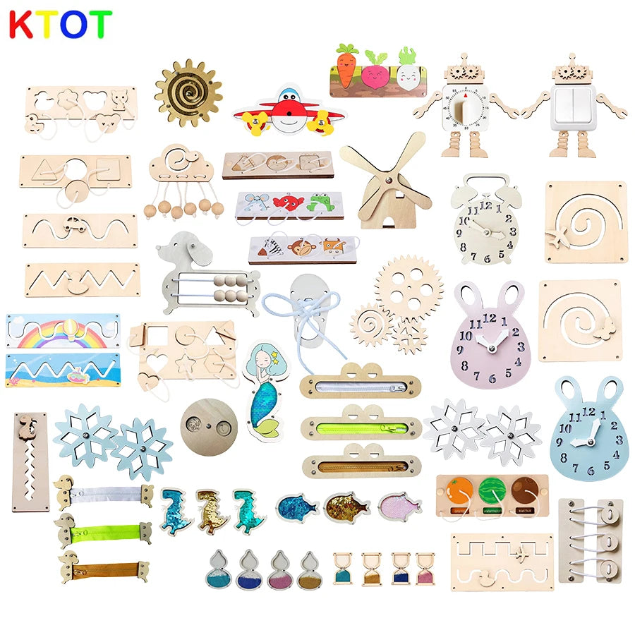 DIY Busy Board Accessories – Montessori Teaching Aids for Baby Early Education, Learning Skill Toy Parts and Wooden Board Games