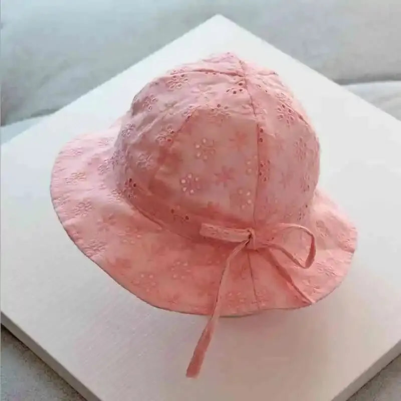 Baby Girls Cotton Breathable Bucket Hat with Bow — Adjustable Strap Sun Hat for 3–24 Months (42–48 cm / 16.5–18.9 in)