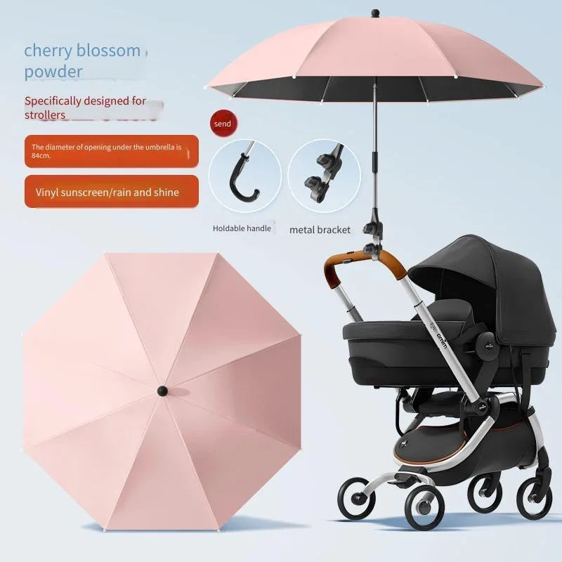 Baby Stroller Solid Color Sunade Umbrella Sunshade Bendable Arm Clip-On Handle Trolley Sunshade Accessory for Outdoors