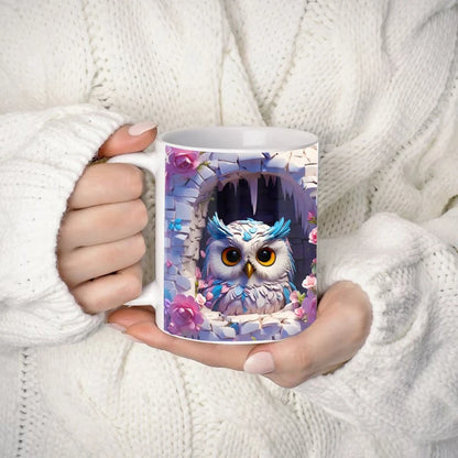 3D Owl Coffee Mug Wrap – 11 oz (350 ml) Ceramic Sublimation Tea & Milk Cup, Surprise Gift for Kids