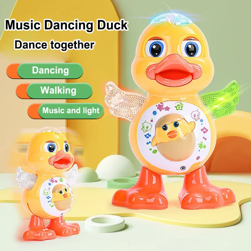 Electric Music Light Dancing Duck Toy with Blinking Eyes and Shaking Head, Educational Electronic Pet Gift for Children