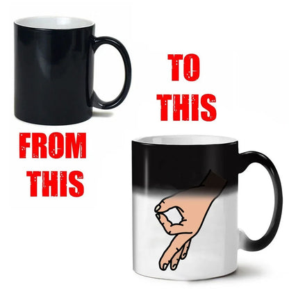 Color-Changing Ceramic Coffee Mug – Heat-Sensitive "OK" Kawaii Cup, 11.8 oz (350 ml) – Fun Friends Gift