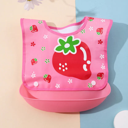Security Cartoon Print Baby Bibs for Boys & Girls | Waterproof Soft Silicone Kids Burp Cloth with Pocket, Feeding Bib for Children - Kidzy Market