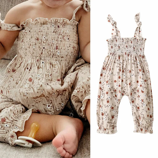 Baby Girl Floral Jumpsuit – Tie-Up Suspender Overalls Romper (Summer Outfit, 0-24 Months, 2024 New)