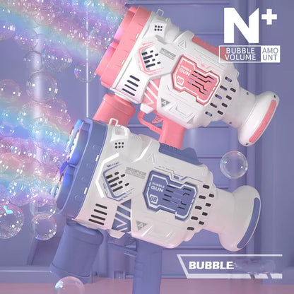 40-Hole Automatic Bubble Gun Toy with LED Lights & Sound — Rechargeable Bubble Machine for Kids, Parties & Outdoor Play
