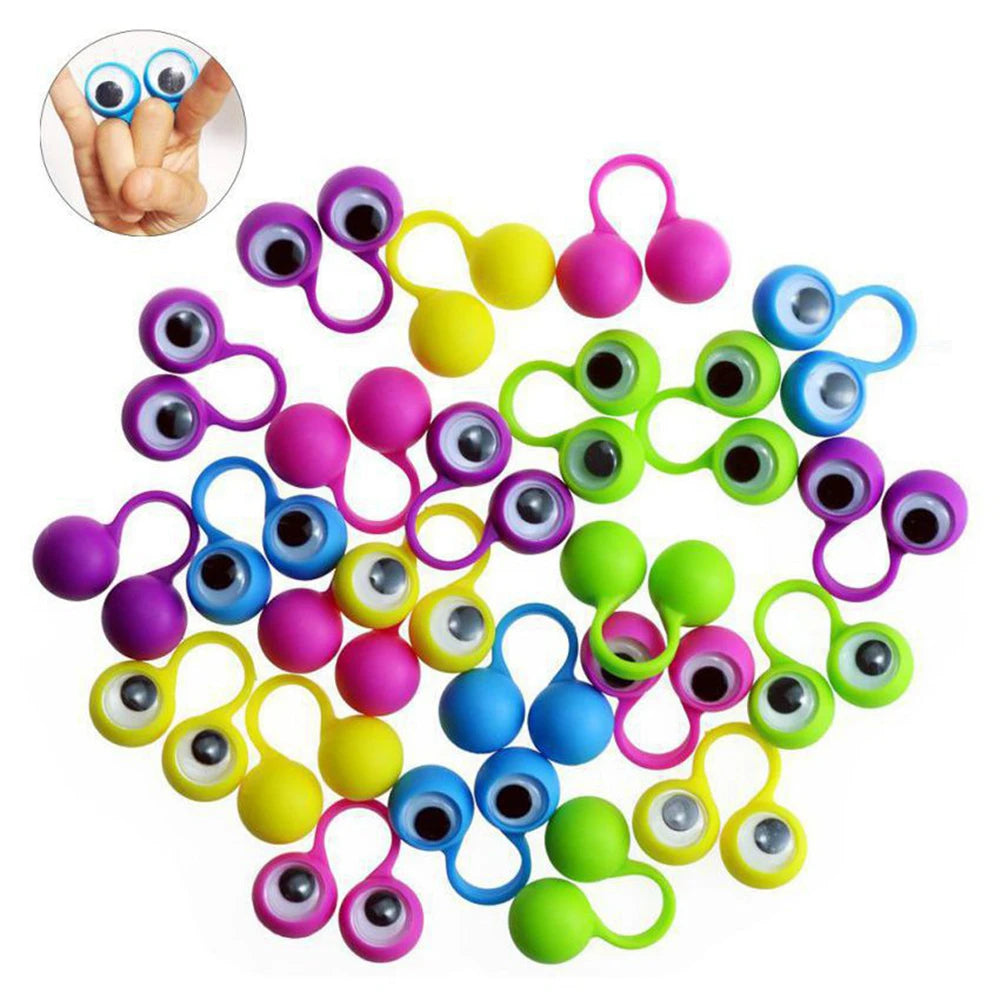 Fun Eye Finger Puppets, Plastic Rings with Wiggle Eyes for Kids Party Favors or Halloween