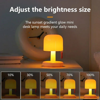 Mini Sunset Night Lamp USB Rechargeable Mushroom Style LED Desktop Light for Coffee Bar Home Decor Bedroom