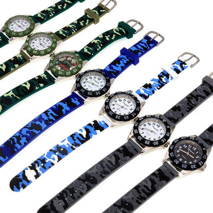 Luminous Hands Boys and Girls Fashion Camouflage Silicone Strap Quartz Digital Watch Waterproof for Kids and Students