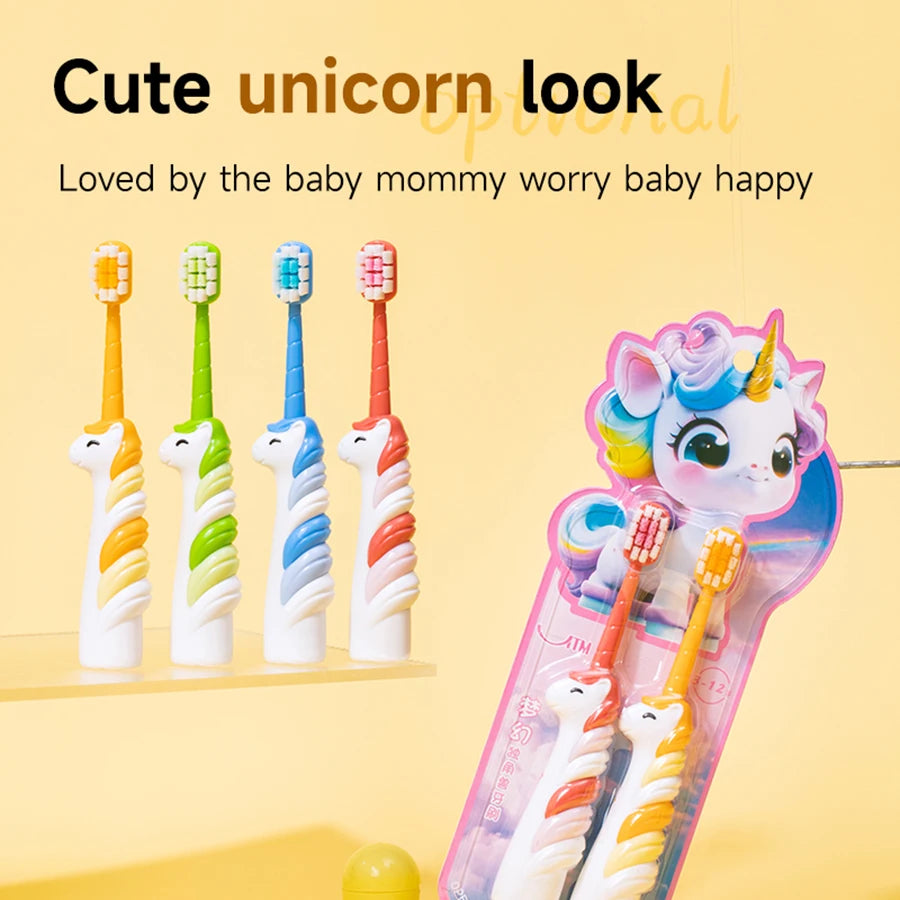 2/4 Cartoon Children’s Toothbrushes for Kids Aged 3-12 Years Old, Unicorn Children’s Toothbrushes, Soft Bristles Care for Baby