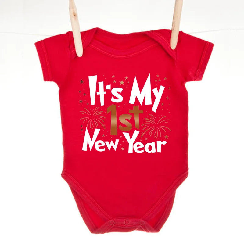 Happy New Year “It’s My 1st New Year” Newborn Baby Clothes – Letter Printed Infant Onesie, Casual Toddler Jumpsuit for Girls & Boys