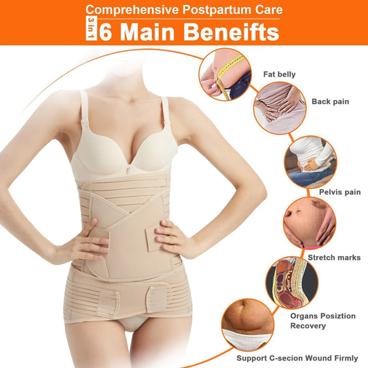 3-In-1 Postpartum Abdominal Belt, Three Piece Set for Pregnant Women, Breathable Waist Cinching and Body Shaping Belt