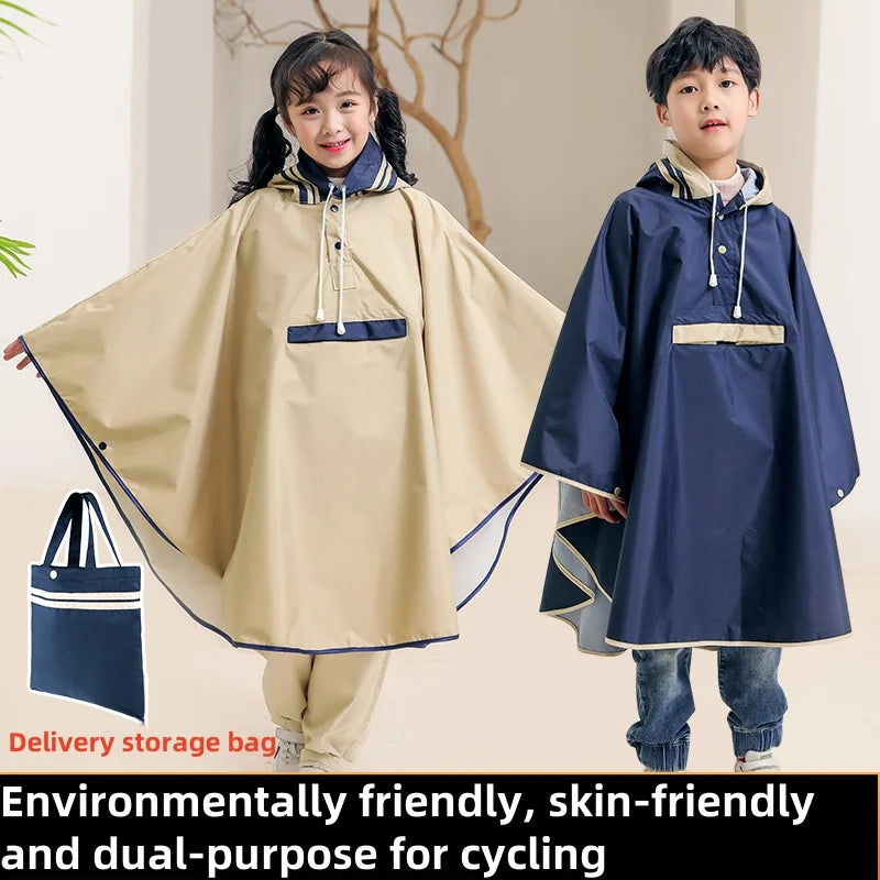 Waterproof Rain Poncho for Primary School Students with Bag Cover