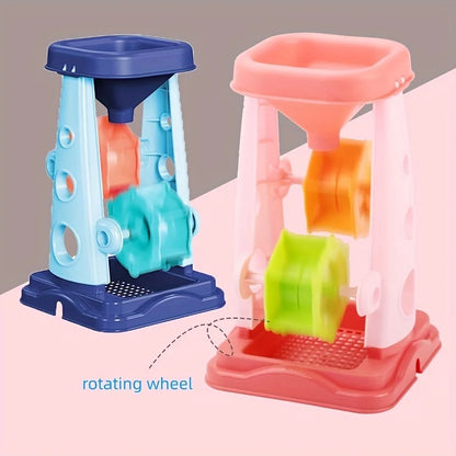 Kids Beach Toy Set With Sand Wheel, Bucket, Shovel, Rake & Sailboat Molds — Summer Sandbox Play