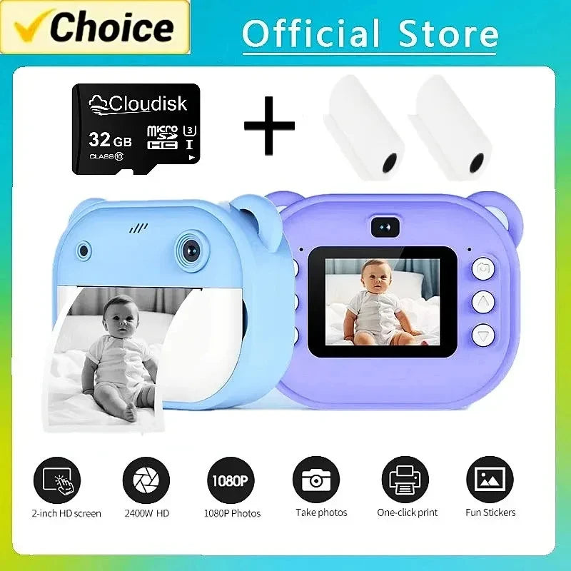 Children's Digital Camera with Instant Thermal Print, Photo and Video, Includes 32GB Memory Card