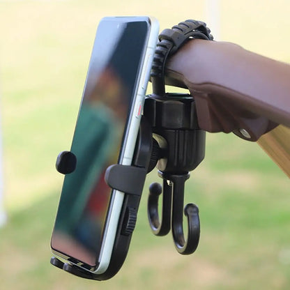 2-in-1 Baby Stroller Hooks Rotatable Stable Bicycle Hanging Double Hook Phone Support Detachable Adjustable Shopping Pram Hook