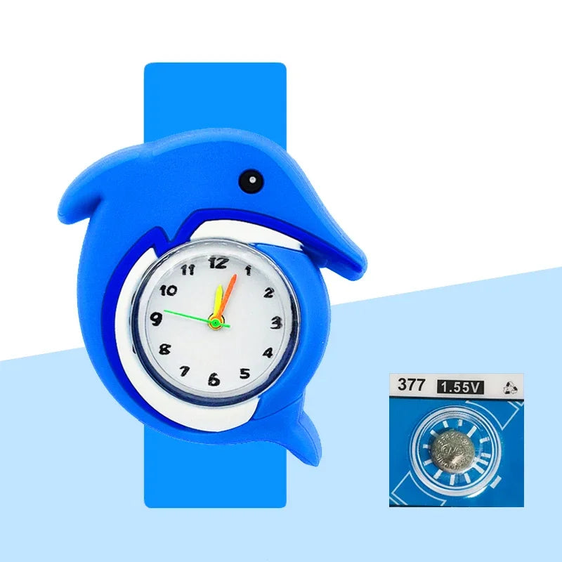 Children’s Cartoon Watch for Ages 2-14 Boys and Girls Soft Silicone Slap Bracelet Student Wristwatch