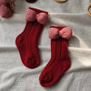 Baby Girls Red Big Bow Christmas Socks - Kids Cotton Solid Woolen Sock Leg Warmers | Toddler Soft Socken for 0-5 Years