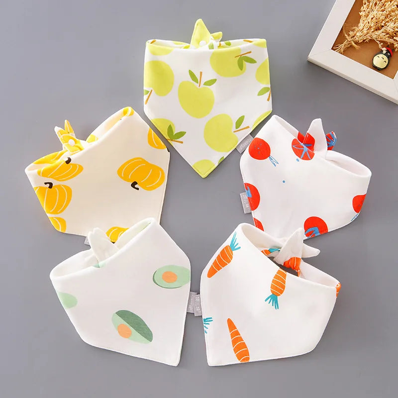 5-Piece Set – Baby Saliva Towel & Triangle Bandana Bibs – Pure Cotton Waterproof Absorbent Cloth for Newborn Boys & Girls - Kidzy Market