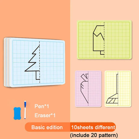 Kids Lattice Symmetrical Drawing Toy – Write and Wipe Painting Cards for Concentration and Fine Motor Skill Training