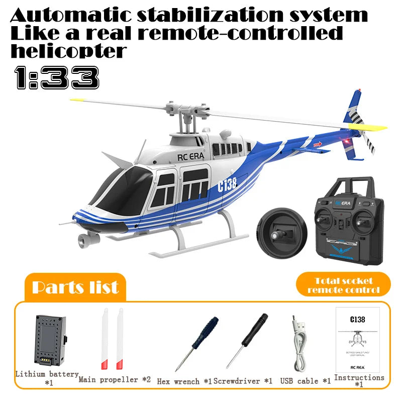 RC ERA C138 Bell 206 Helicopter – 1:36 Scale Remote Control with Altitude Hold and 6-Axis Gyro