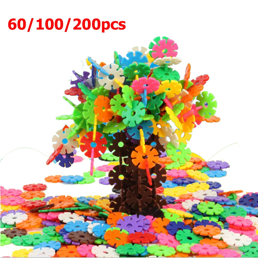 60/100/200PCS Snowflake Building Blocks – Puzzle Plastic Educational Toy for Kids, Early Education Gift in 2 Colors