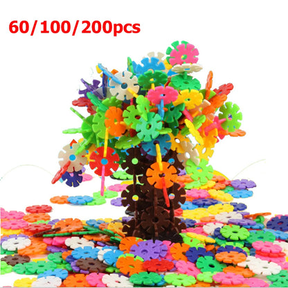 60/100/200PCS Snowflake Building Blocks – Puzzle Plastic Educational Toy for Kids, Early Education Gift in 2 Colors