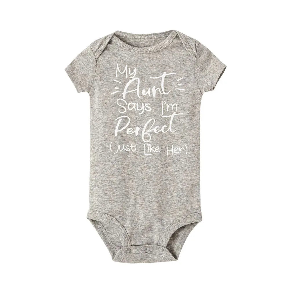 “My Aunt Says I’m Perfect” Letter Printed Infant Toddler Jumpsuit – Summer Newborn Bodysuit – Funny Auntie Baby Clothes – Baby Shower Gifts