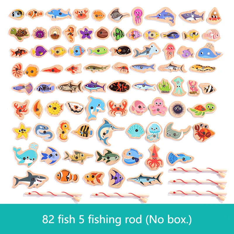 Montessori Wooden Magnetic Fishing Toys – Marine Life Cognition, Early Educational Parent-Child Interactive Game