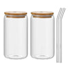 Glass Coffee Mug With Bamboo Lid And Straw - Clear Can-Shaped Drinking Cup