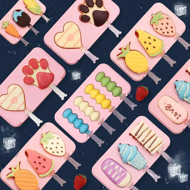 Silicone Cartoon Animal Popsicle and Ice Cream Mold with Lid and Sticks