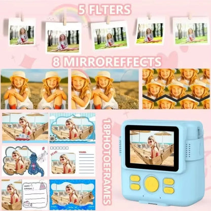 Portable Instant Print Kids Camera with 1080P HD Video, 3 Photo Paper Rolls, and 32GB Memory Card