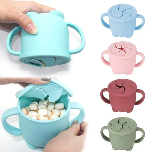 Kids Cup Silicone Food Storage Box - Solid Color Baby Sippy Cup, Portable Children Snacks Container with Lid, BPA-Free, 200ml (6.8oz)