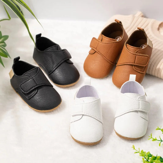 Meckior Baby Boys Girls Shoes Rubber Sole Anti-Slip Classic PU Leather Toddler First Walking Flat Lazy Infants Crib Shoes