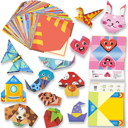 Origami Kit for Kids with 60 Projects – Double-Sided Practice Papers and Instructional Book, 4 Skill Levels, Gift for Ages 4+ Girls